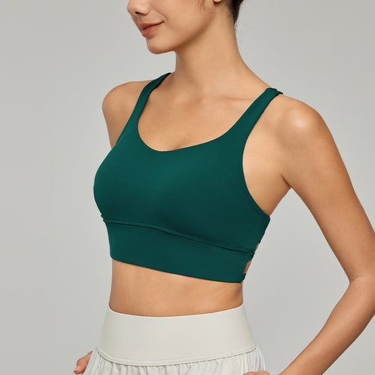 Sexy Crossover Back Beautifying Workout Bra Sports Vest with Chest Pad Non Running Cup Breathable Yoga Vest Top - ALTARIA