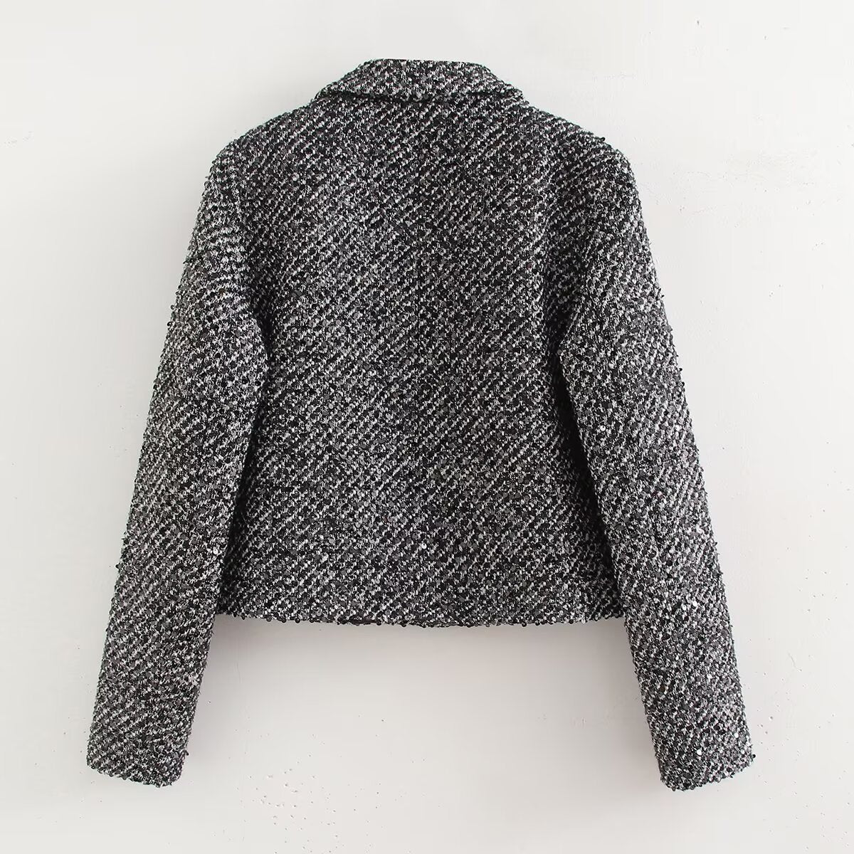 Classic Collared Single Breasted Sequined Decorative Pattern Coat Autumn Western All Matching Loose Casual Top Women - ALTARIA