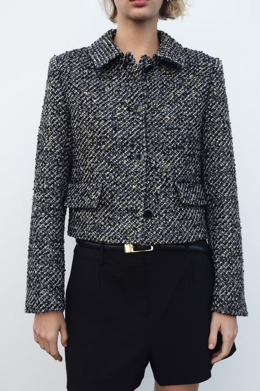 Classic Collared Single Breasted Sequined Decorative Pattern Coat Autumn Western All Matching Loose Casual Top Women - ALTARIA