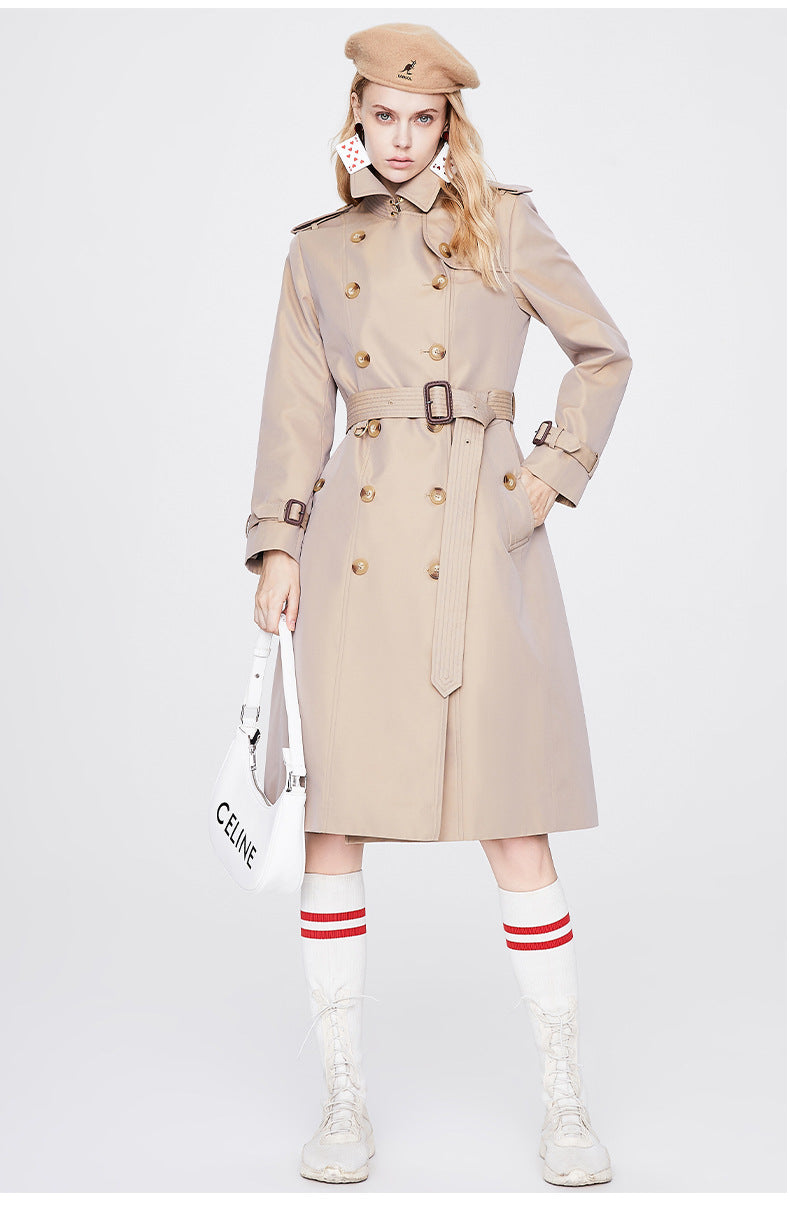 Autumn Trench Coat Women Long Trench Coat Popular Slim Fit Solid Color Non-Wrinkle Coat - ALTARIA