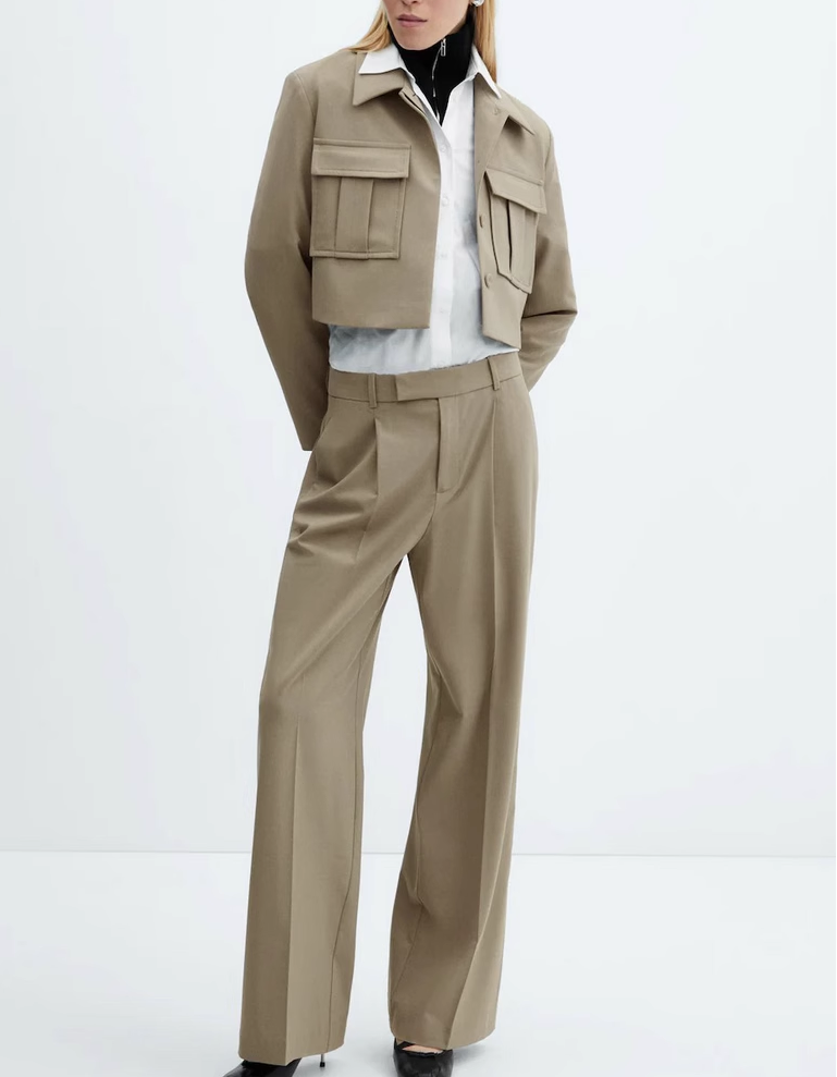Spring Solid Color Polo Collar Single Breasted Long Sleeve Double Pocket Jacket Pleated Trousers Women - ALTARIA