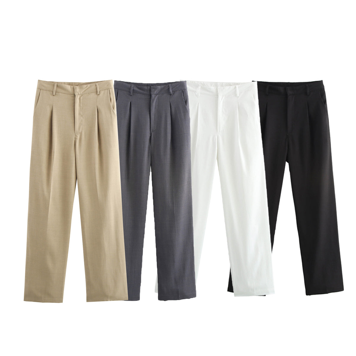Spring Solid Color Polo Collar Single Breasted Long Sleeve Double Pocket Jacket Pleated Trousers Women - ALTARIA