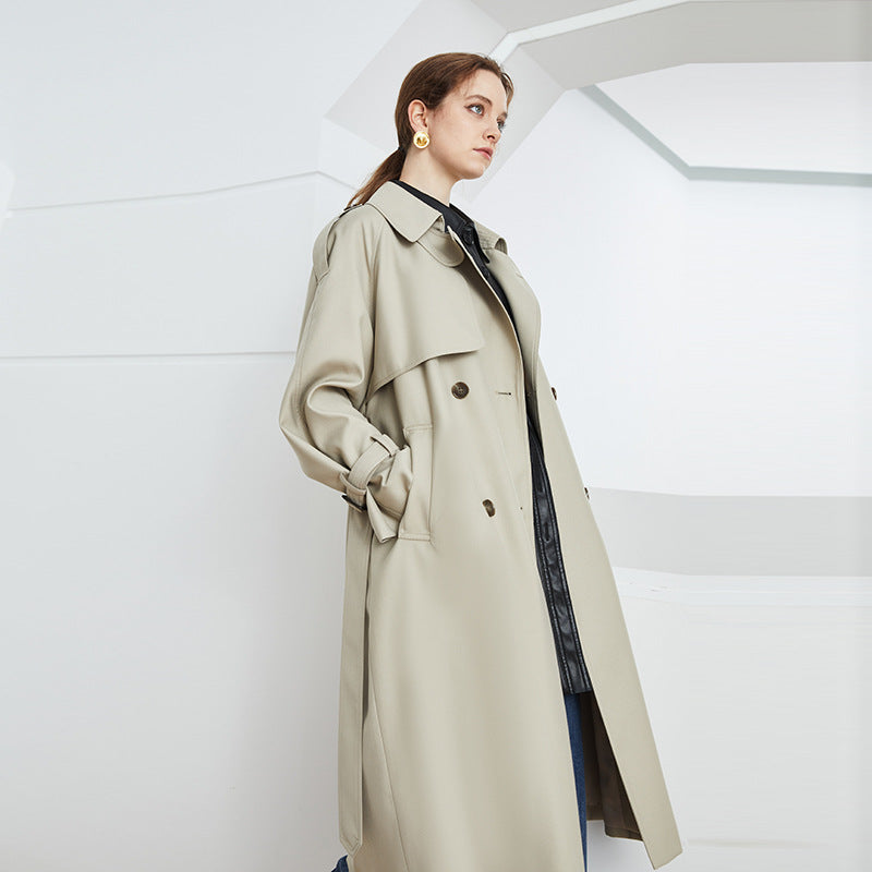Element Autumn Winter British Double Breasted Loose Drooping Extended Trench Coat for Women - ALTARIA