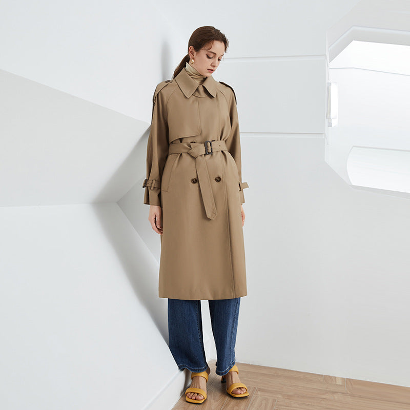 Element Autumn Winter British Double Breasted Loose Drooping Extended Trench Coat for Women - ALTARIA