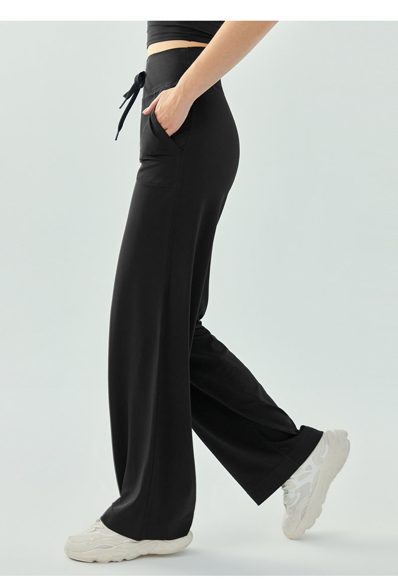 Large Pocket Quick Drying Track Pants Loose High Elastic Drawstring Wide Leg Yoga Pants Drooping Straight Spring Autumn Breathable Casual Pants - ALTARIA