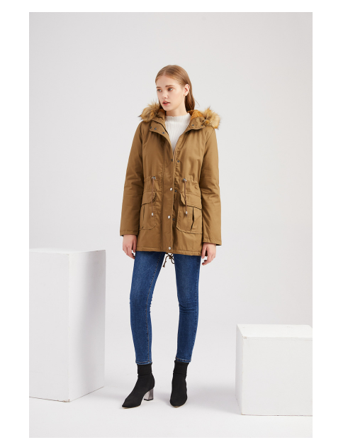 New Size Fleece Lined Coat Hooded Fur Collar Winter Warm Coat Plus Size Women Cotton-Padded Jacket - ALTARIA