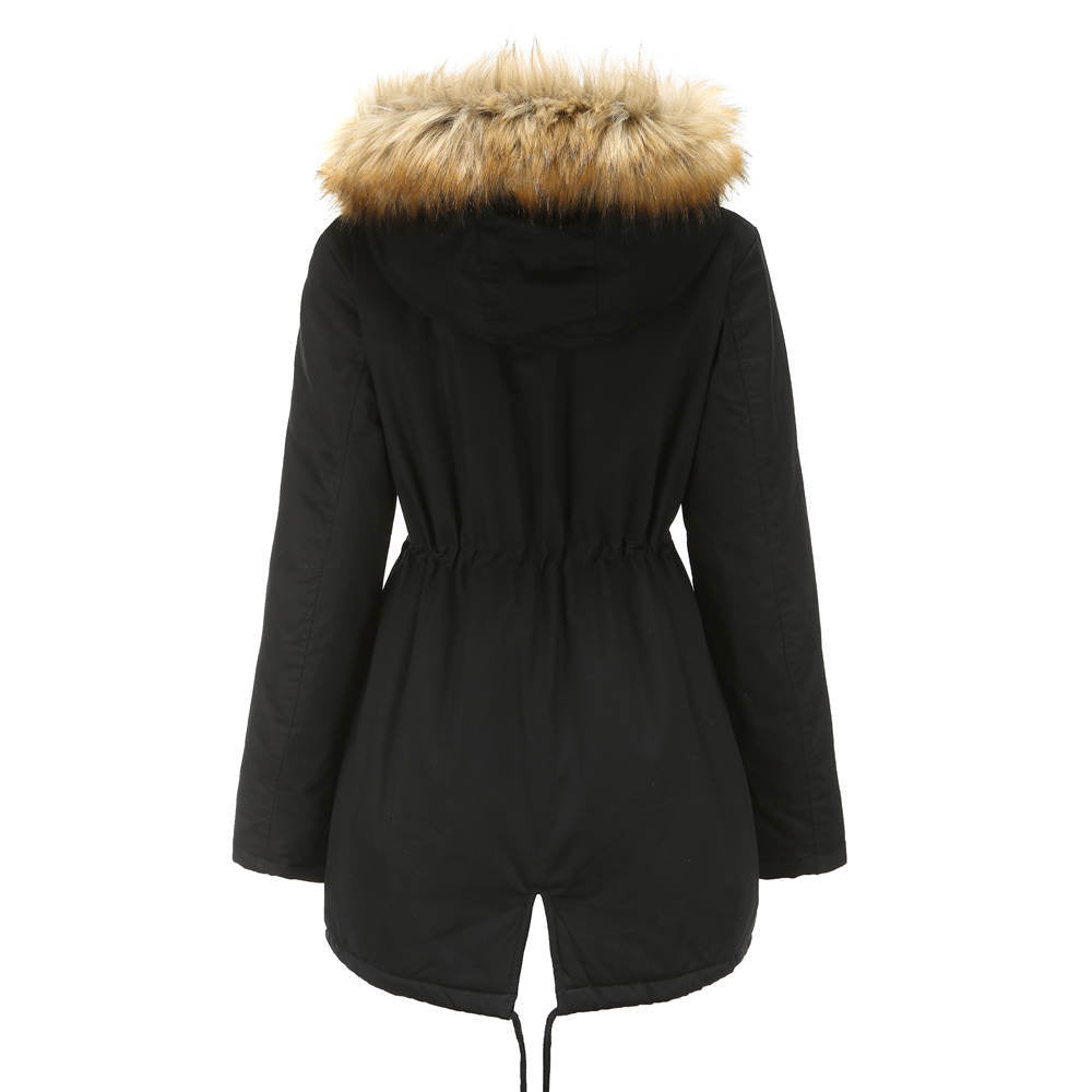New Size Fleece Lined Coat Hooded Fur Collar Winter Warm Coat Plus Size Women Cotton-Padded Jacket - ALTARIA