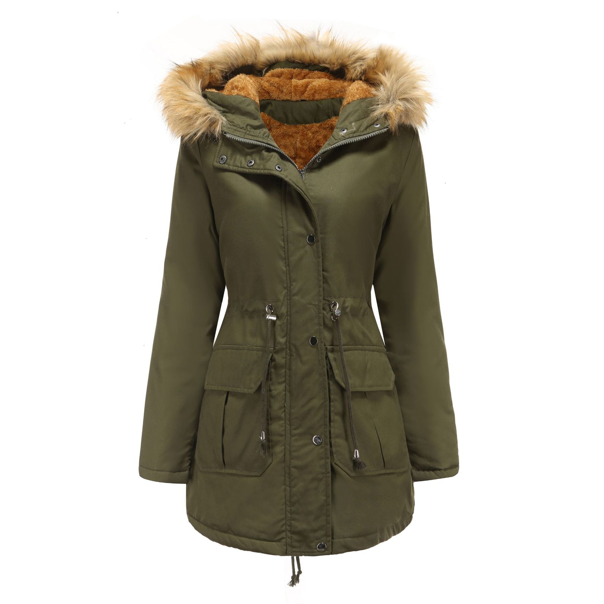 New Size Fleece Lined Coat Hooded Fur Collar Winter Warm Coat Plus Size Women Cotton-Padded Jacket - ALTARIA