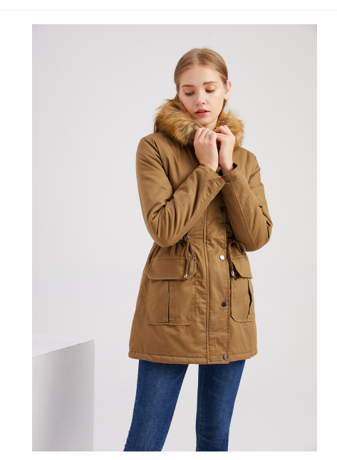 New Size Fleece Lined Coat Hooded Fur Collar Winter Warm Coat Plus Size Women Cotton-Padded Jacket - ALTARIA