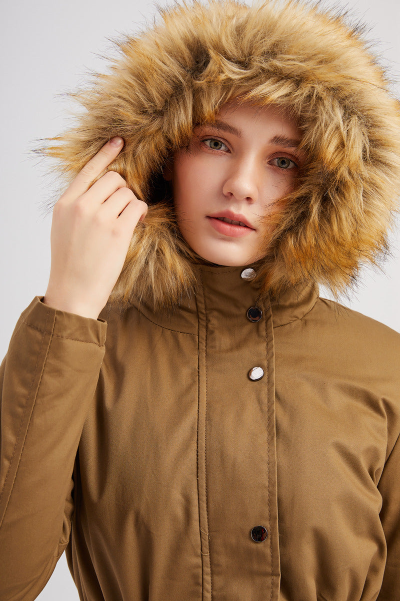 New Size Fleece Lined Coat Hooded Fur Collar Winter Warm Coat Plus Size Women Cotton-Padded Jacket - ALTARIA