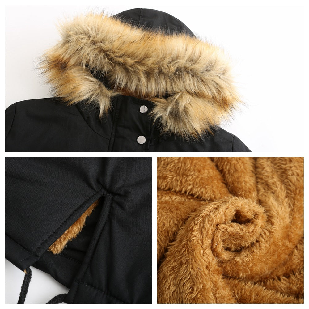 New Size Fleece Lined Coat Hooded Fur Collar Winter Warm Coat Plus Size Women Cotton-Padded Jacket - ALTARIA