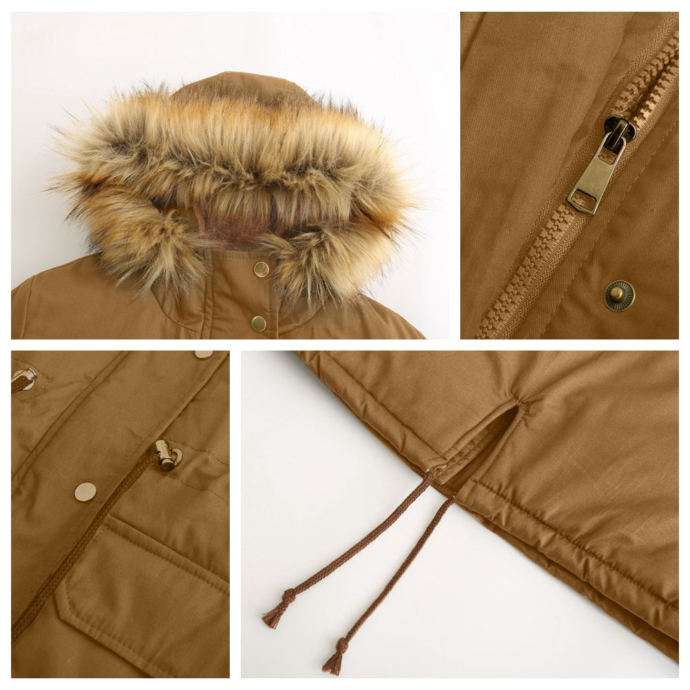 New Size Fleece Lined Coat Hooded Fur Collar Winter Warm Coat Plus Size Women Cotton-Padded Jacket - ALTARIA
