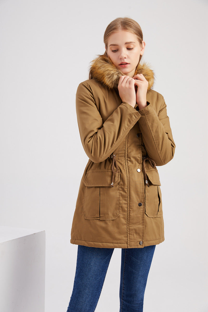 New Size Fleece Lined Coat Hooded Fur Collar Winter Warm Coat Plus Size Women Cotton-Padded Jacket - ALTARIA