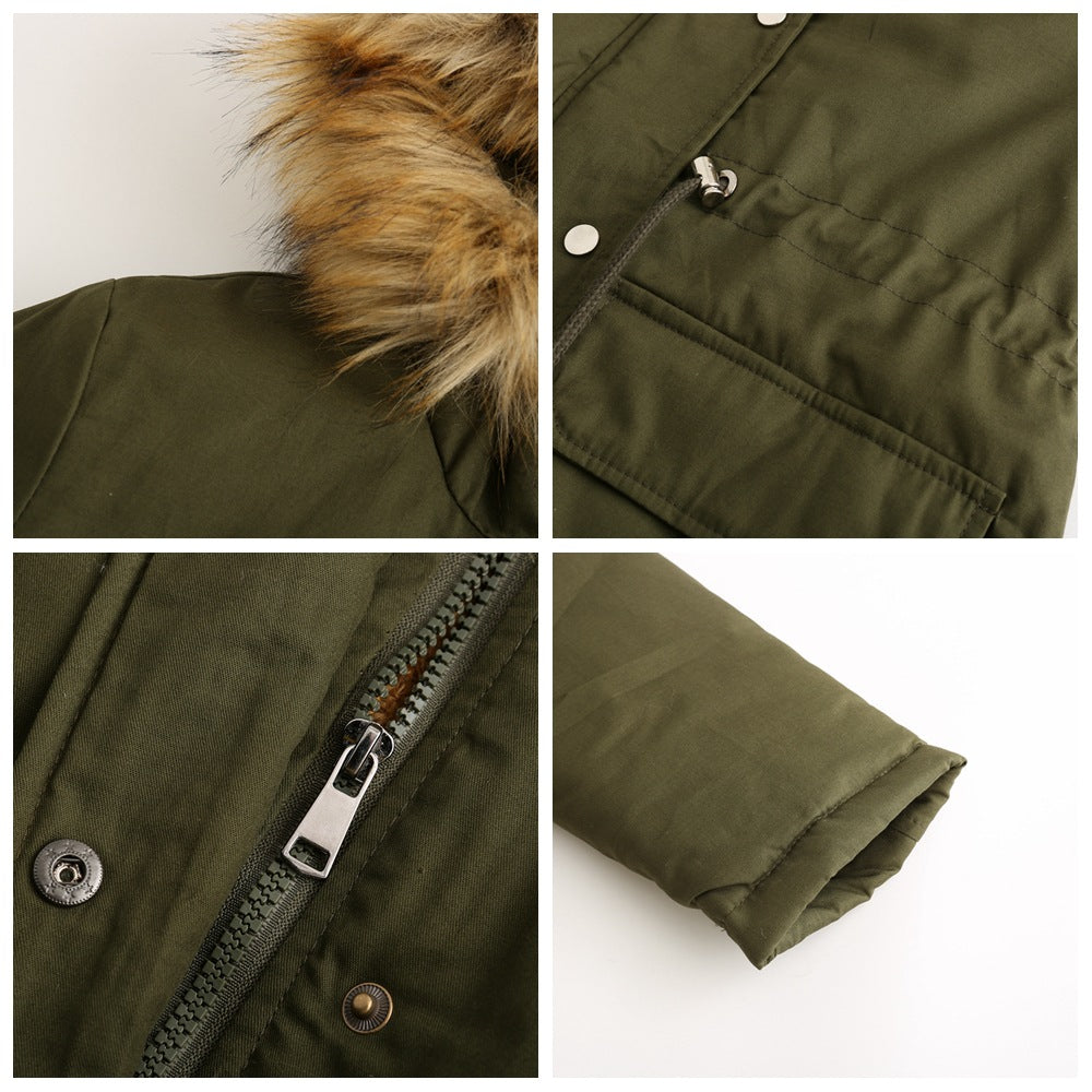 New Size Fleece Lined Coat Hooded Fur Collar Winter Warm Coat Plus Size Women Cotton-Padded Jacket - ALTARIA