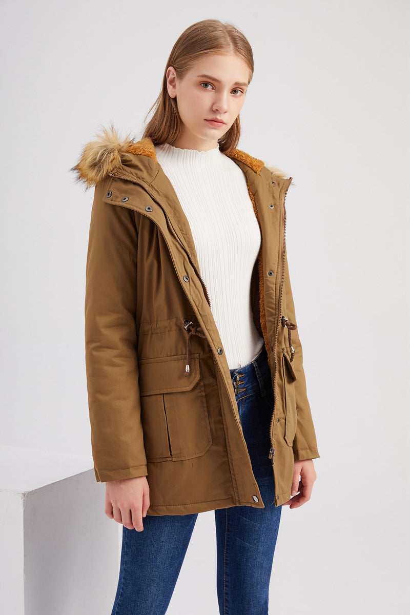 New Size Fleece Lined Coat Hooded Fur Collar Winter Warm Coat Plus Size Women Cotton-Padded Jacket - ALTARIA