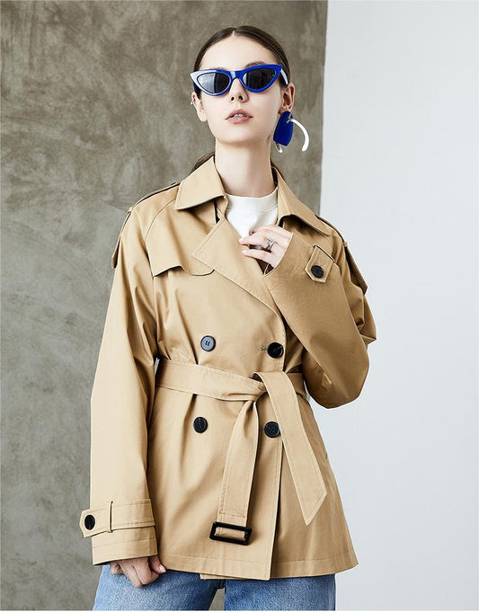Women Element Spring Autumn Fried Street British Trench Coat Lace up Waist Controlled Slimming Little Trench Coat Women - ALTARIA