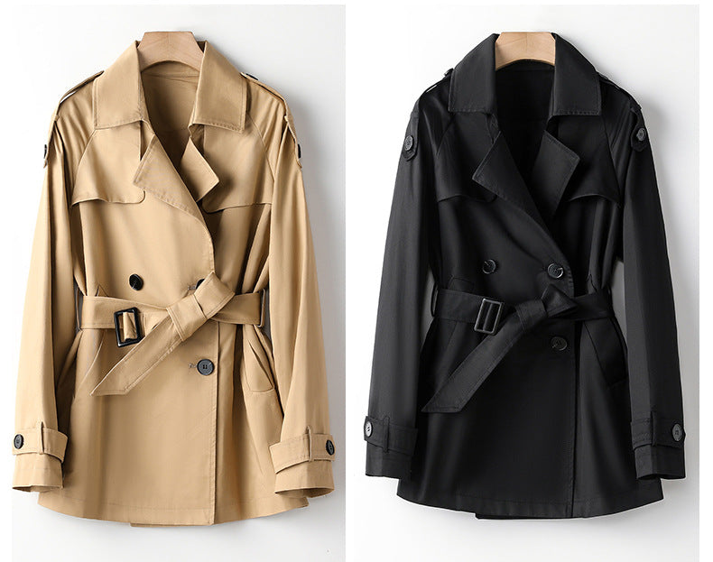 Women Element Spring Autumn Fried Street British Trench Coat Lace up Waist Controlled Slimming Little Trench Coat Women - ALTARIA