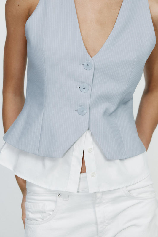 Spring Women Clothes Striped Patchwork Top Vest - ALTARIA