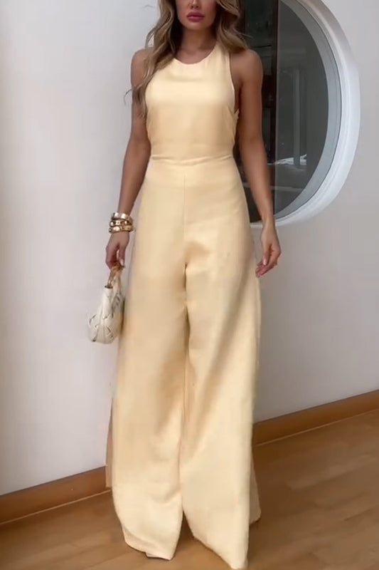 Summer Sexy Solid Color Loose Trousers Jumpsuit Women - ALTARIA