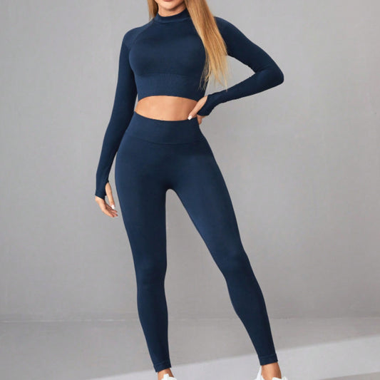 Seamless Yoga Clothes Women Long Sleeved Sports Top High Waist Hip Lift Sports Tights Trousers Set - ALTARIA