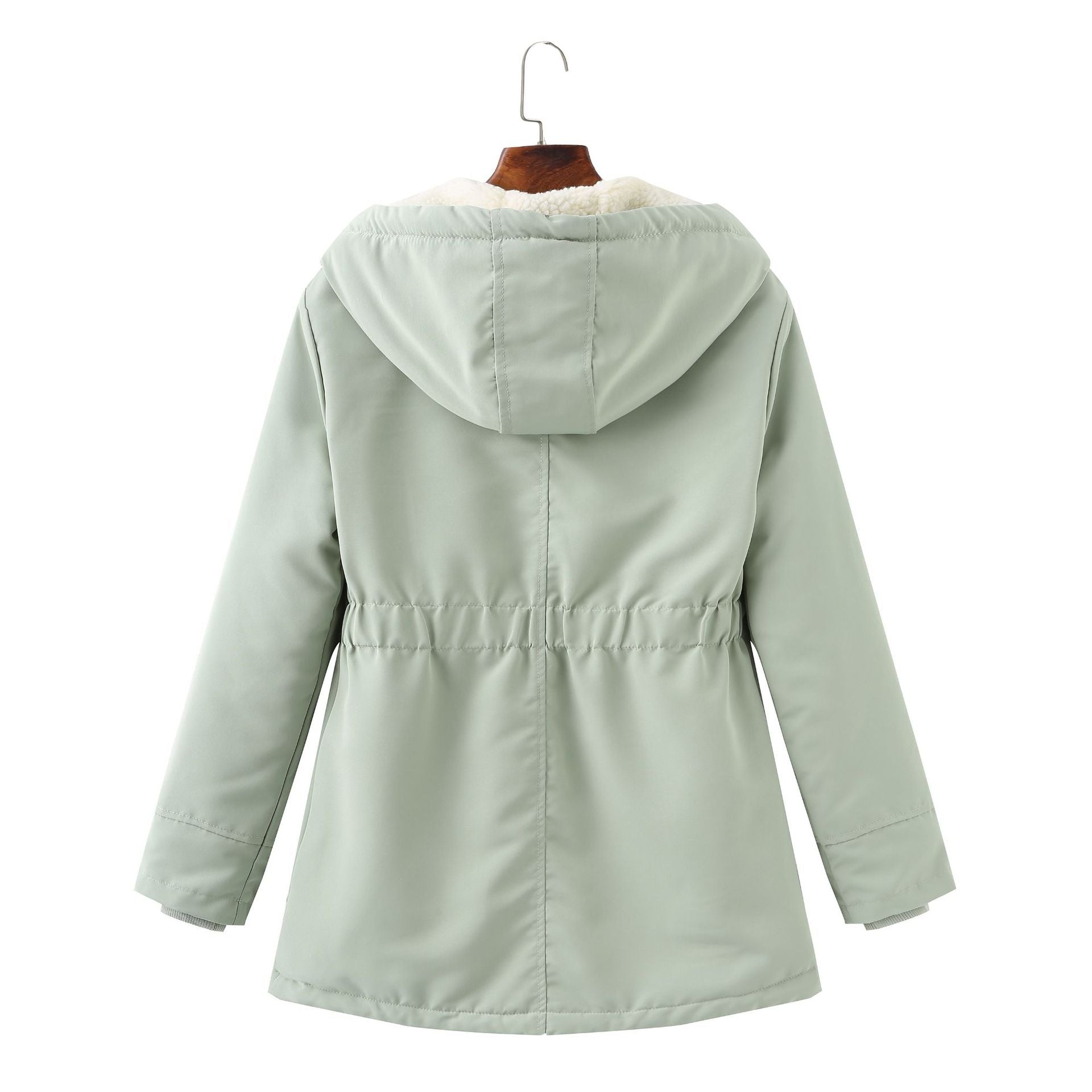 Ladies Hooded Lambswool Parka Winter Warm Waist Women Cotton-Padded Coat - ALTARIA
