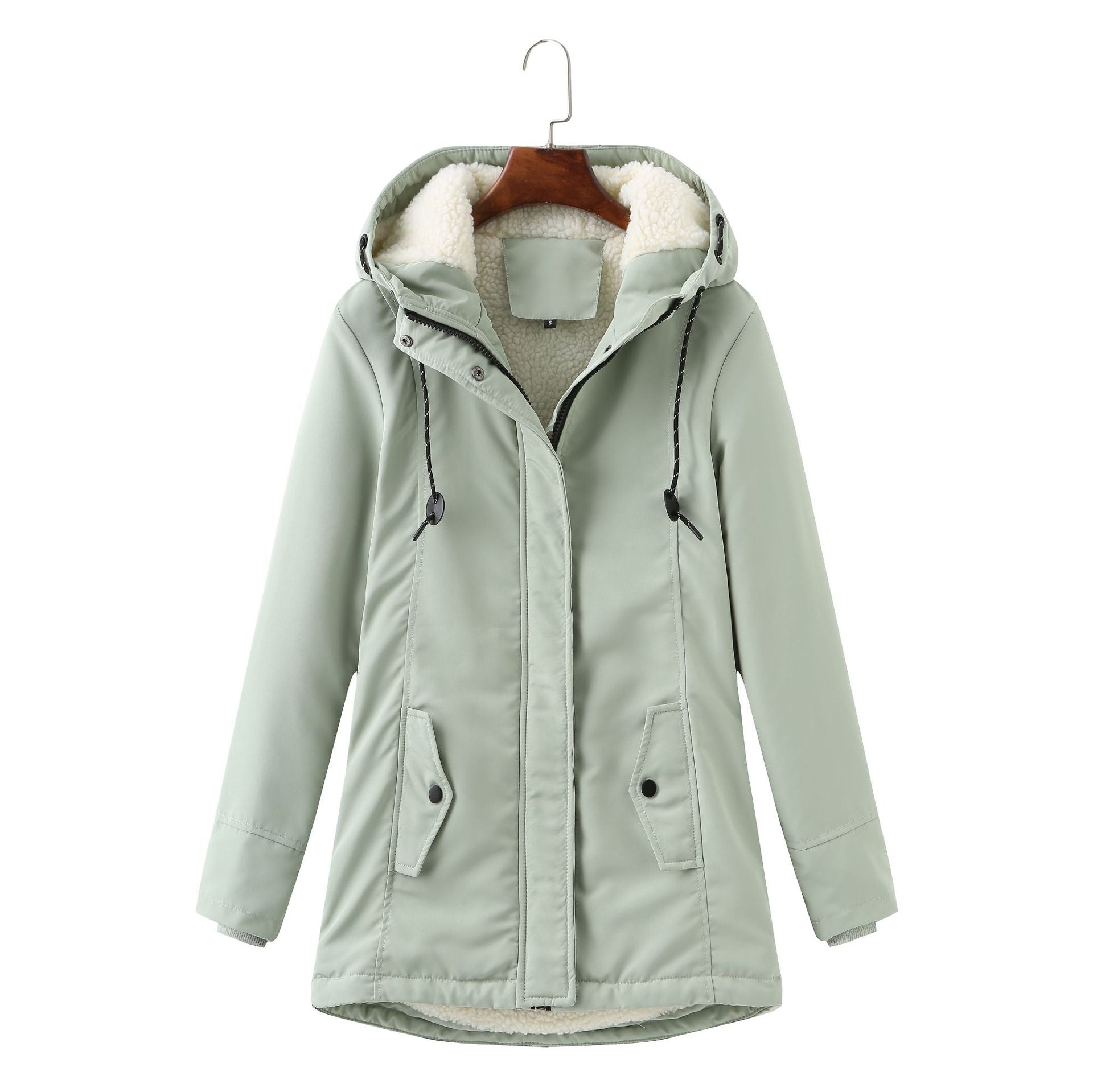 Ladies Hooded Lambswool Parka Winter Warm Waist Women Cotton-Padded Coat - ALTARIA
