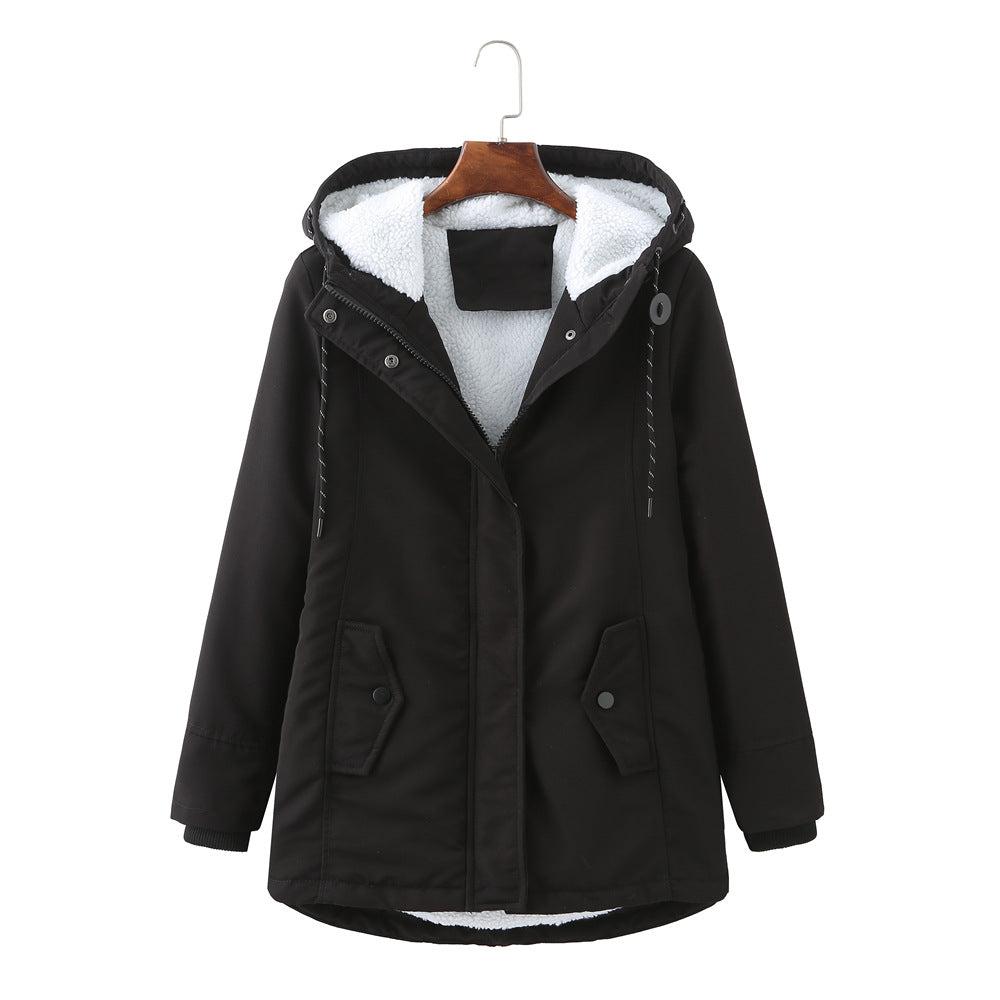 Ladies Hooded Lambswool Parka Winter Warm Waist Women Cotton-Padded Coat - ALTARIA