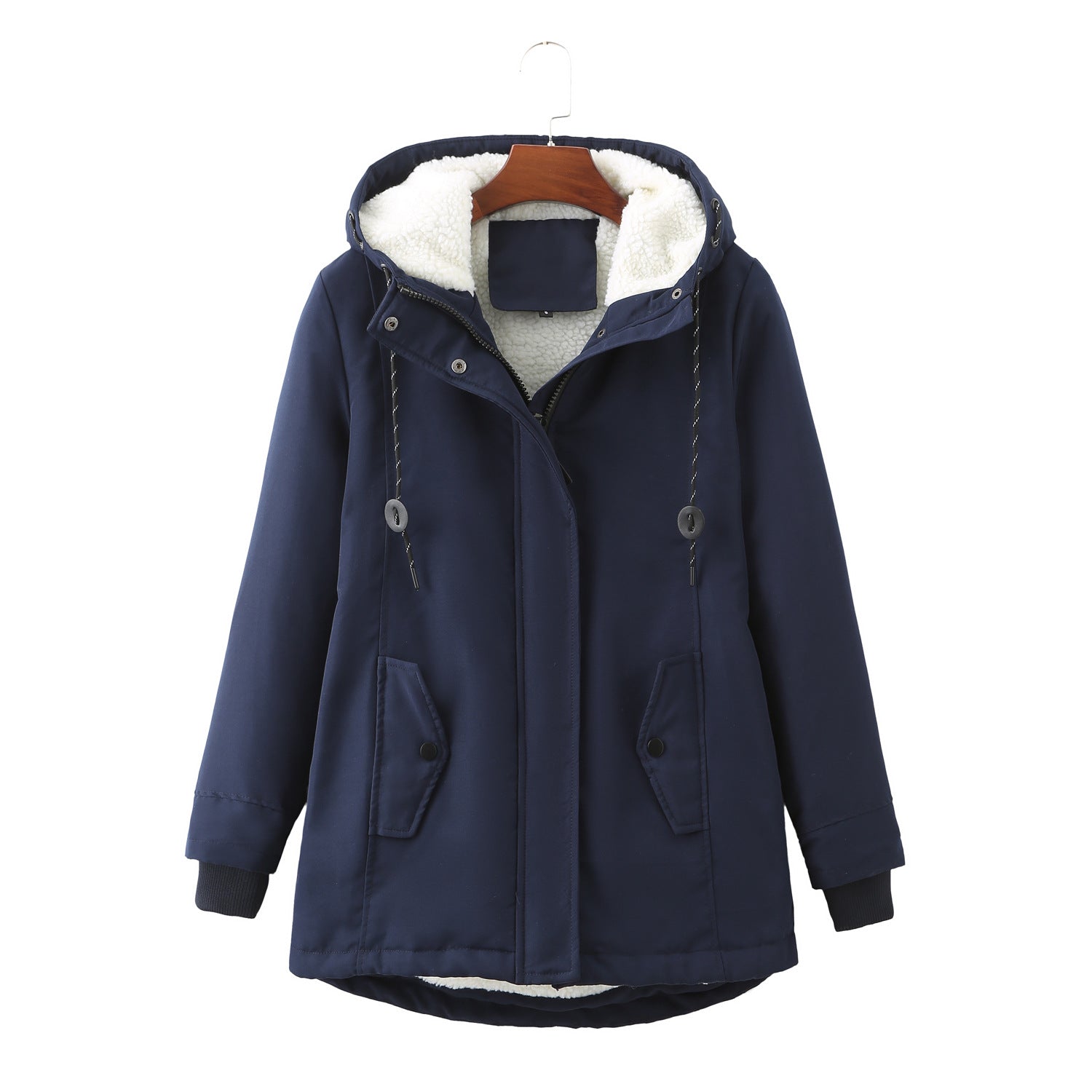 Ladies Hooded Lambswool Parka Winter Warm Waist Women Cotton-Padded Coat - ALTARIA