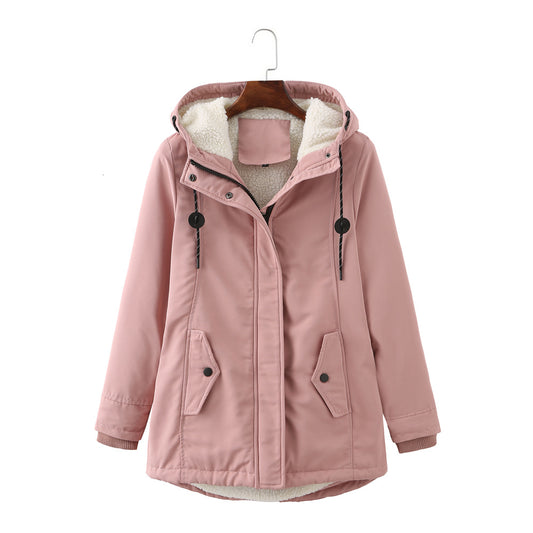 Ladies Hooded Lambswool Parka Winter Warm Waist Women Cotton-Padded Coat - ALTARIA