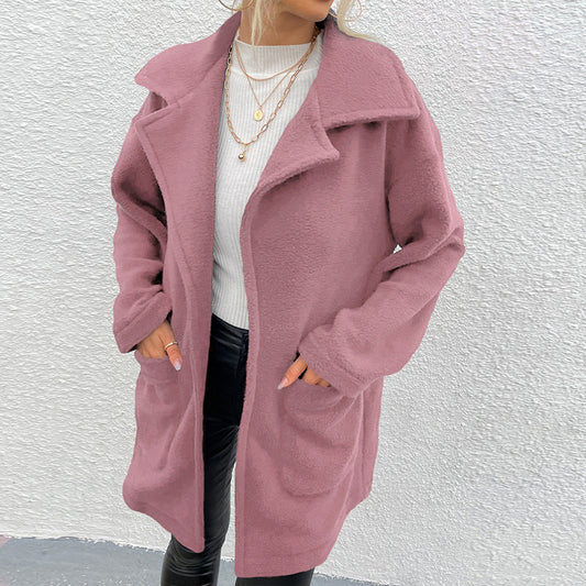 New Autumn Winter New Women Clothing Blazer Collar Solid Color Women Long Plush Coat Top Women - ALTARIA