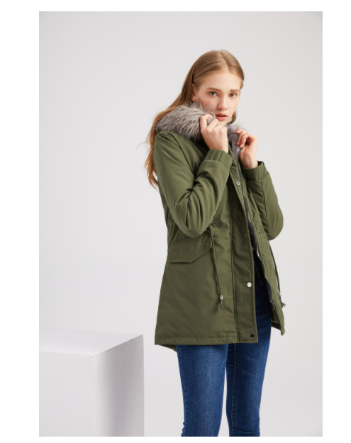 Size Big Fur Collar Thickened Women Cotton-Padded Coat Mid-Length Hooded Winter Warm Fleece Overcoat Cotton-Padded Coat - ALTARIA