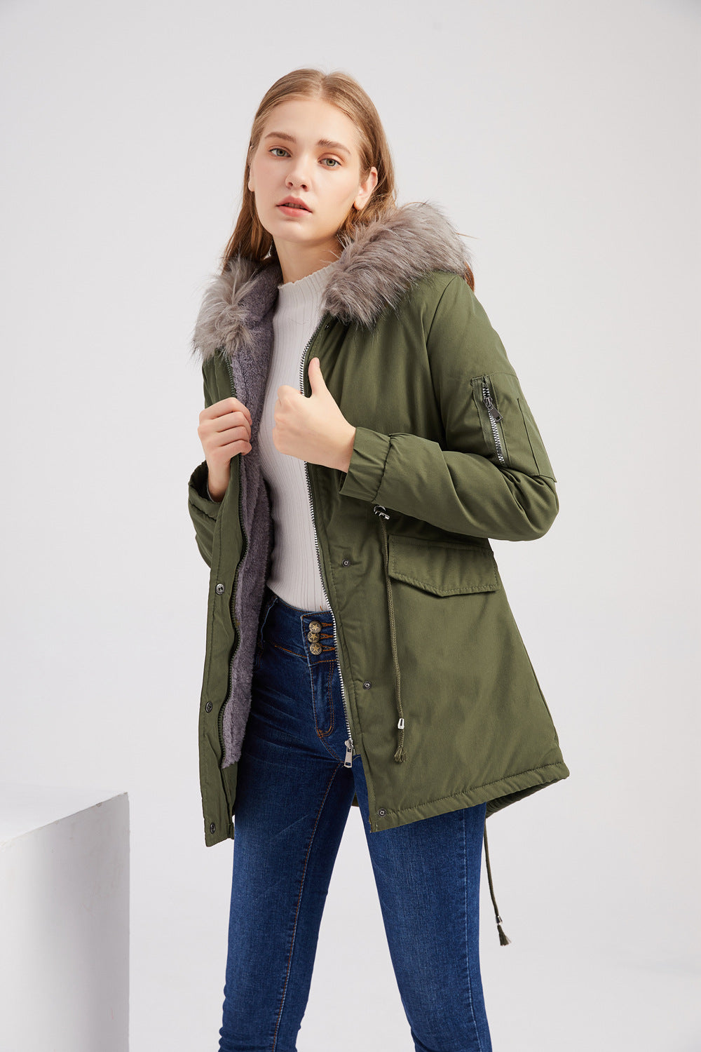 Size Big Fur Collar Thickened Women Cotton-Padded Coat Mid-Length Hooded Winter Warm Fleece Overcoat Cotton-Padded Coat - ALTARIA