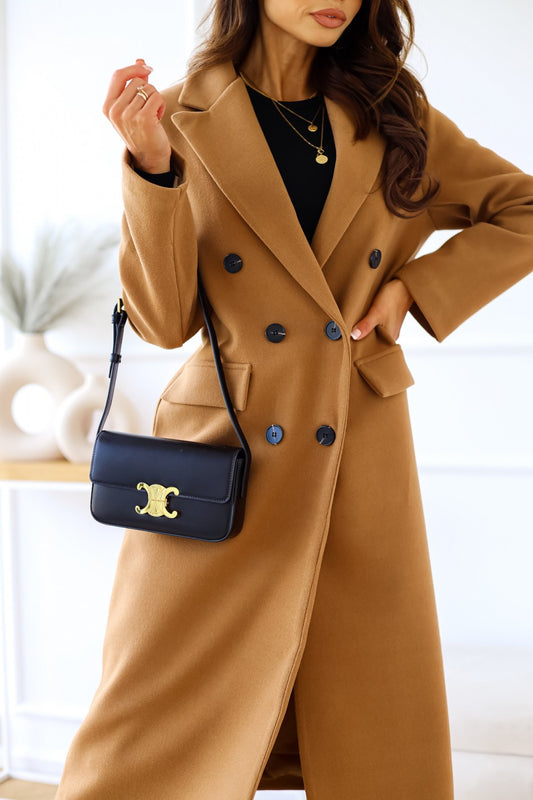 Autumn And Winter Simple Double Row Button Long Sleeve Collared Button Woolen Coat Women - ALTARIA