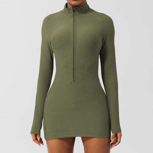 Summer Long Sleeve Zipper Yoga Jumpsuit Women Dance Fitness Tight Sports Jumpsuit Yoga Dress - ALTARIA