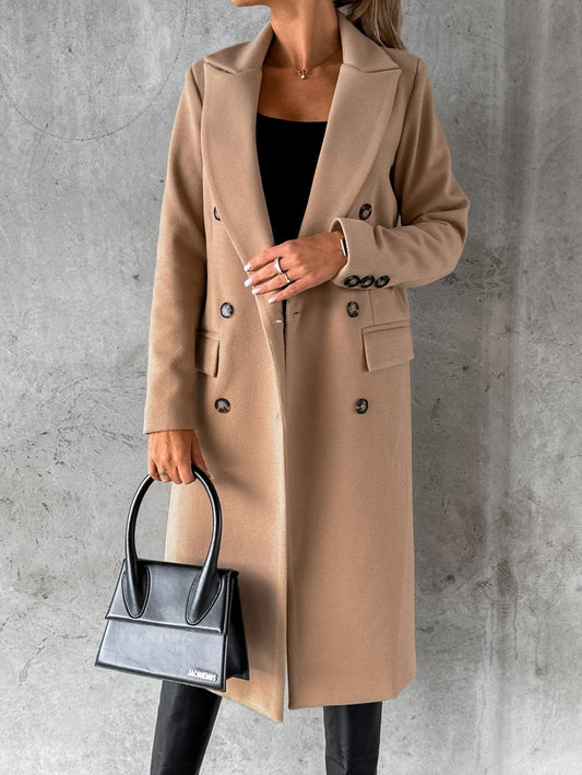 Autumn And Winter Simple Long Sleeve Double Row Button Woolen Coat Women - ALTARIA