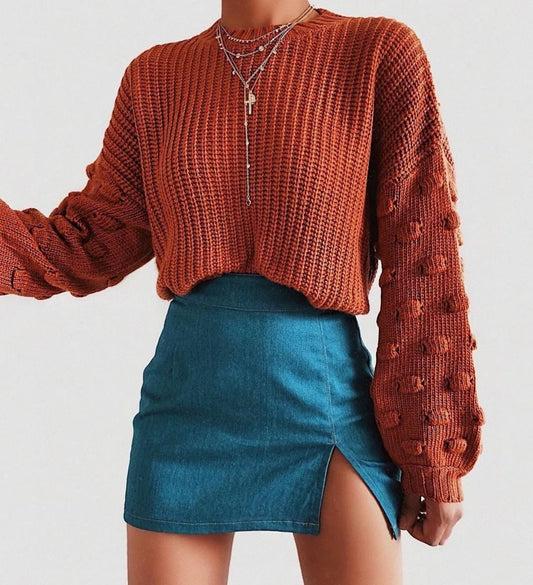 Autumn Winter New Long Sleeve Large Sleeves Short Personalized Fashion Knitted Pullover Sweater - ALTARIA
