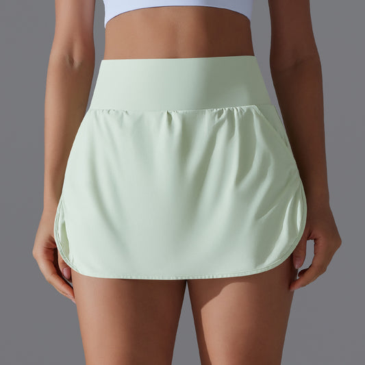 Cool Sunscreen Tennis Skirt Spring Summer High Waist Slimming False Two Piece Culottes Women Back Waist Pocket Sports Yoga Skirt - ALTARIA