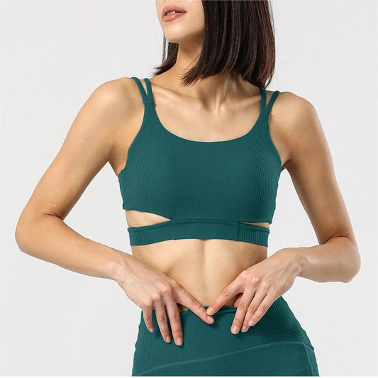 Upgraded Cloud like Rib Lace up Sports Underwear Fixed One Piece Cup Sports Bra Beauty Back Workout Yoga Vest Women - ALTARIA