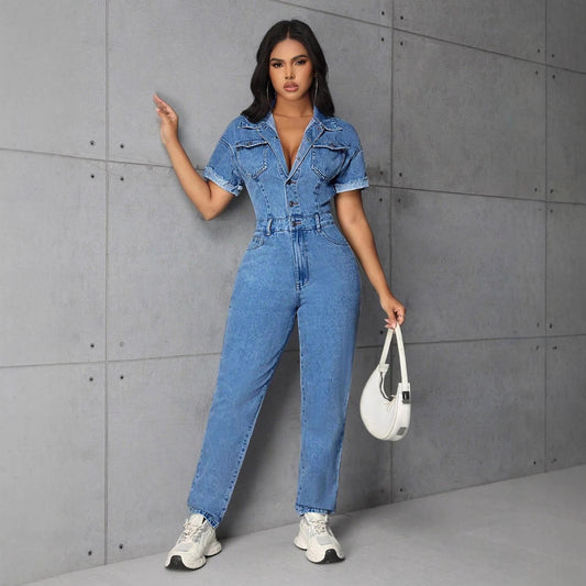 Women Clothing Casual Office Slim Fit Slimming One Piece Denim Trousers - ALTARIA