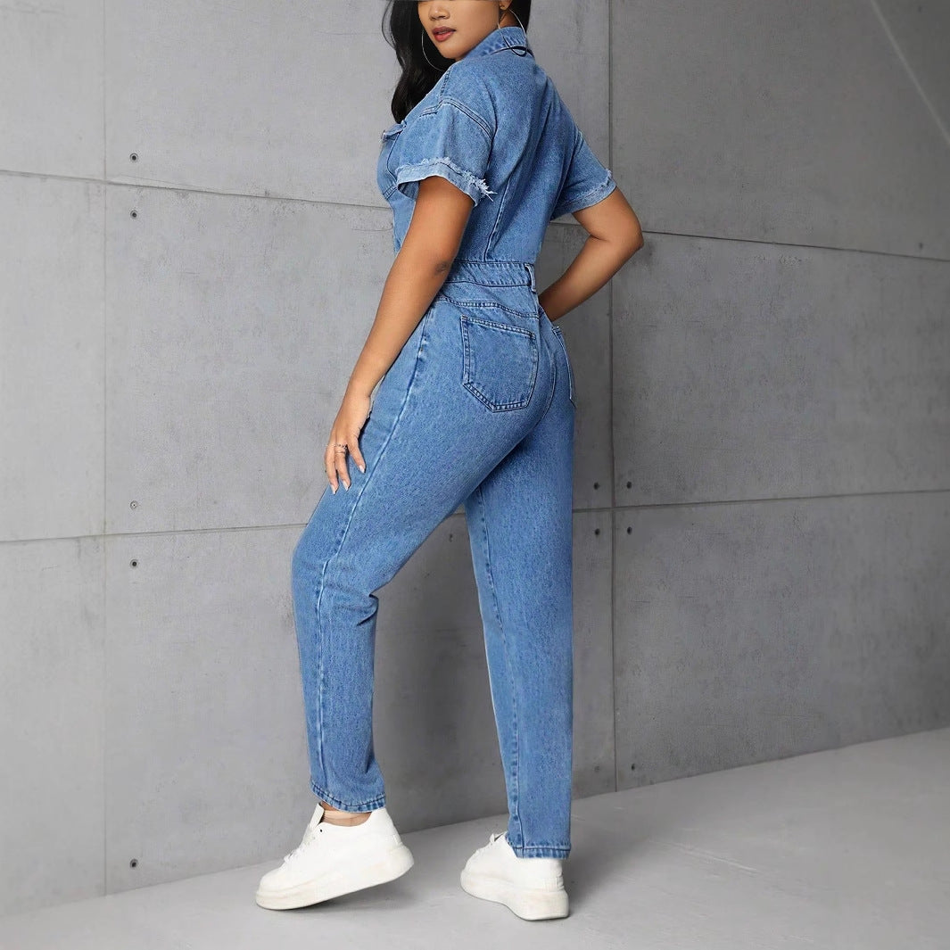 Women Clothing Casual Office Slim Fit Slimming One Piece Denim Trousers - ALTARIA