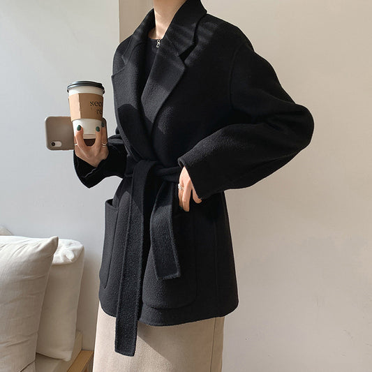 Reversible Cashmere Coat Women Short Spring Autumn Pure Handmade Woolen Coat Women - ALTARIA