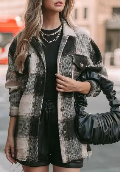 Fall Women Clothing Fashionable Pocket Shirt Plaid Coat - ALTARIA