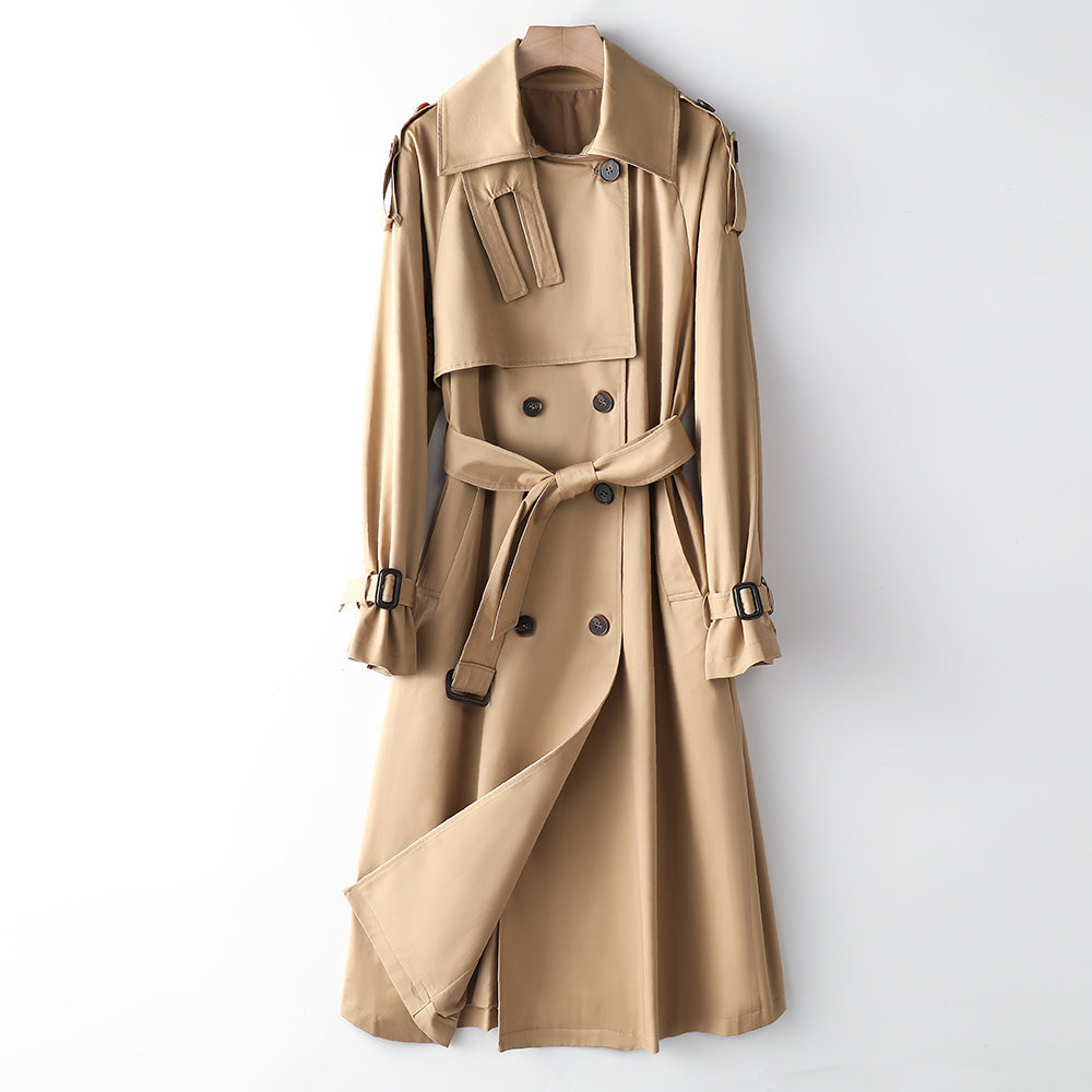 Element Overknee Long Trench Coat Women Popular Korean Autumn Winter Waist Controlled Slimming Coat - ALTARIA