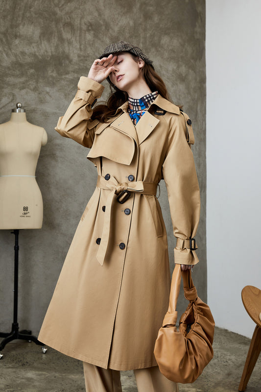 Element Overknee Long Trench Coat Women Popular Korean Autumn Winter Waist Controlled Slimming Coat - ALTARIA