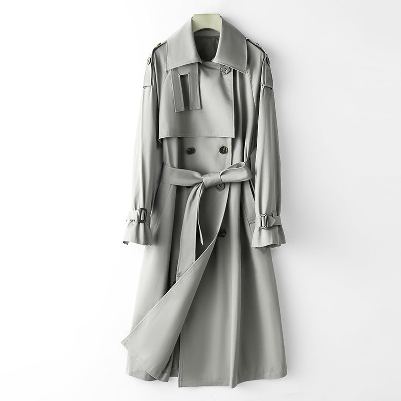 Element Overknee Long Trench Coat Women Popular Korean Autumn Winter Waist Controlled Slimming Coat - ALTARIA