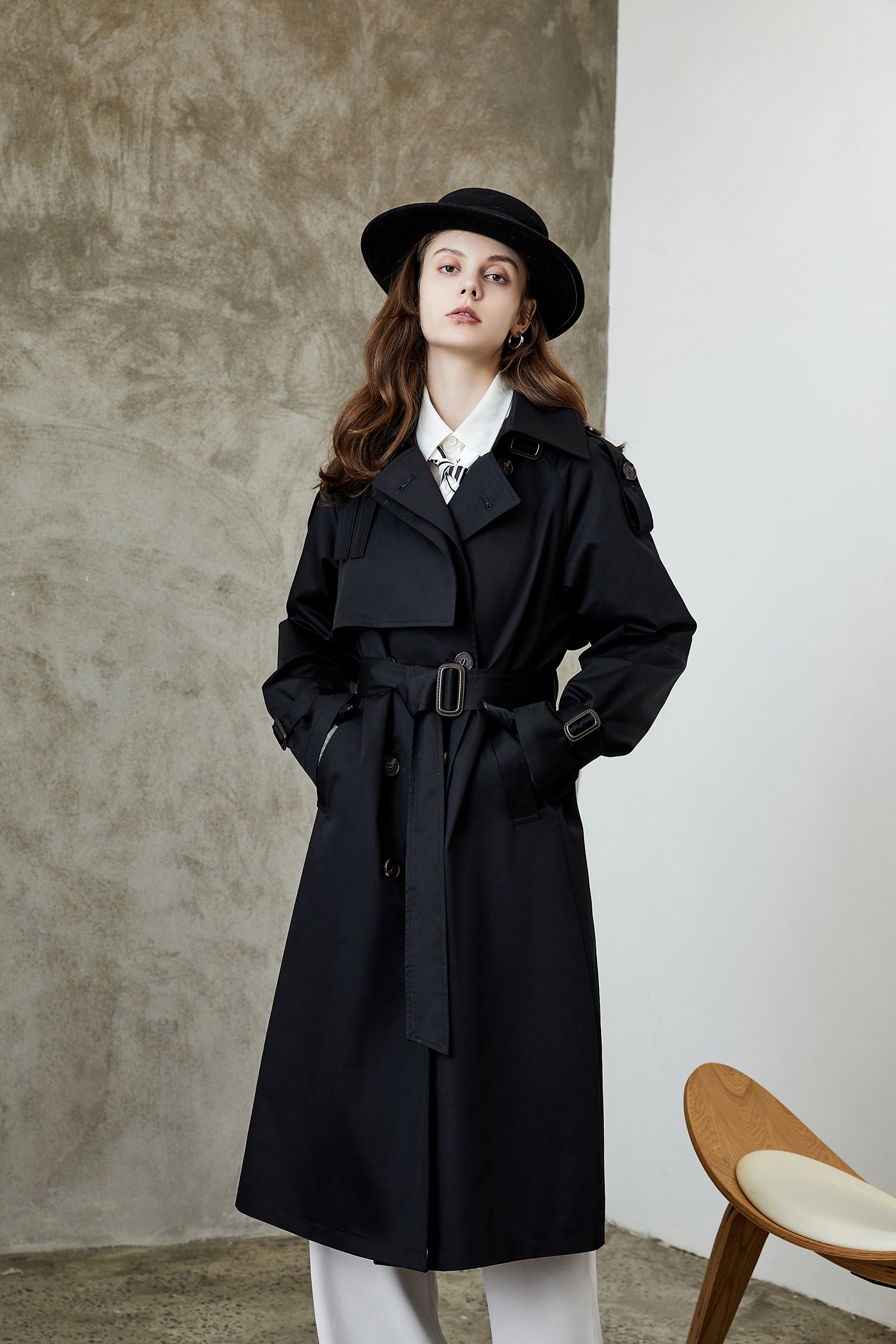 Element Overknee Long Trench Coat Women Popular Korean Autumn Winter Waist Controlled Slimming Coat - ALTARIA