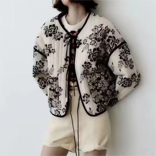 Autumn Winter Loose Ethnic Duplex Printing Cotton Padded Coat Women - ALTARIA