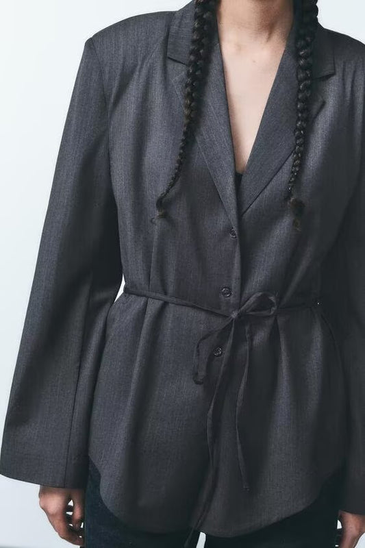 Autumn Women Clothing with Belt Ptripe Blazer - ALTARIA