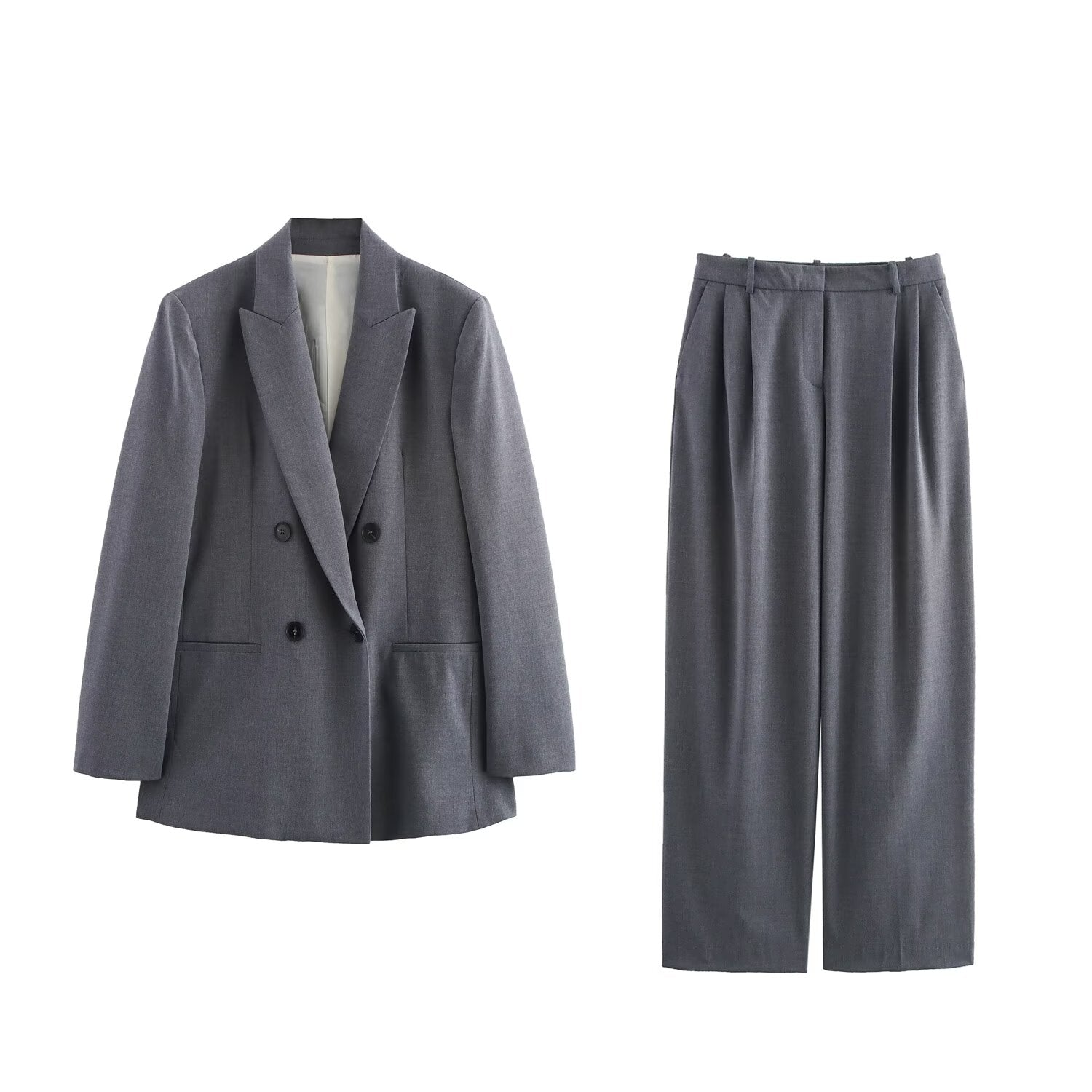 Women Double Breasted Blazer with Padded Shoulder Pant Sets - ALTARIA