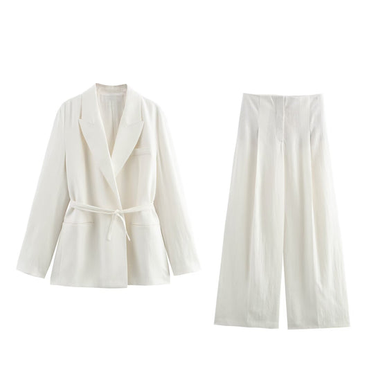 Women Spring Blended Blazer Pleated Pants Sets - ALTARIA